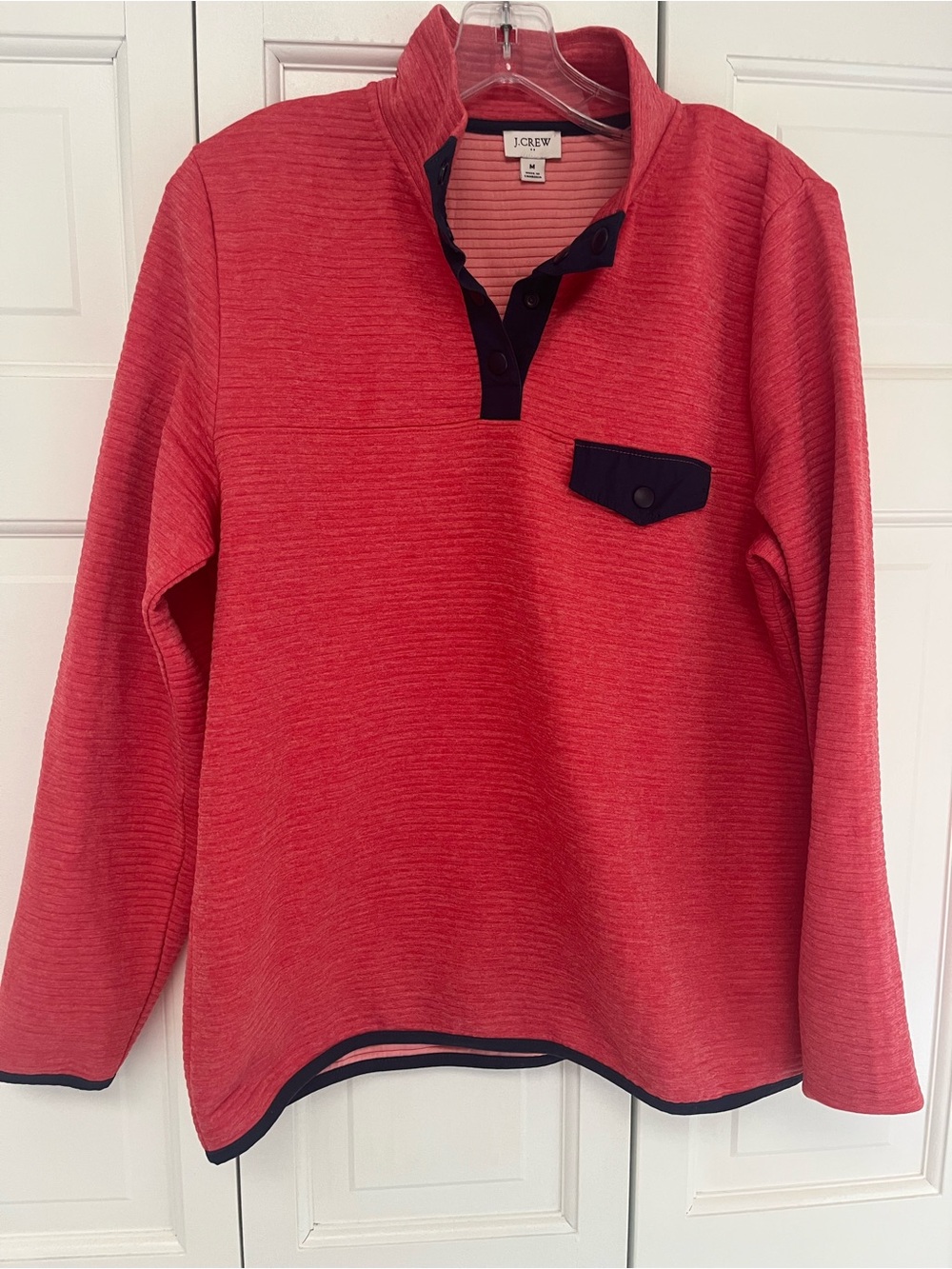 J.Crew Coral Snap Neck Pullover Sweatshirt Women’s Medium